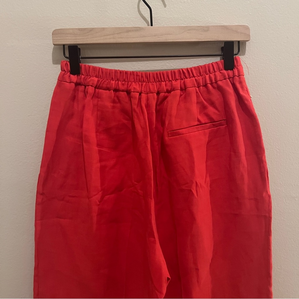 Zara Vibrant Red Linen Blend Lightweight Elastic Waist Pull On Pants NWT Size‎ S - Picture 5 of 14